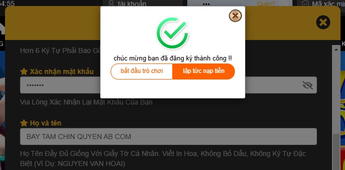 Thông báo đăng ký thành công từ nhà cái 789win
